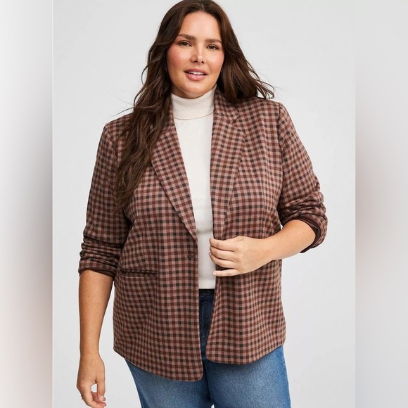 Torrid Jacquard Double Knit Blazer Multi Gingham Plaid NWT 2X 18-20 - Picture 1 of 9